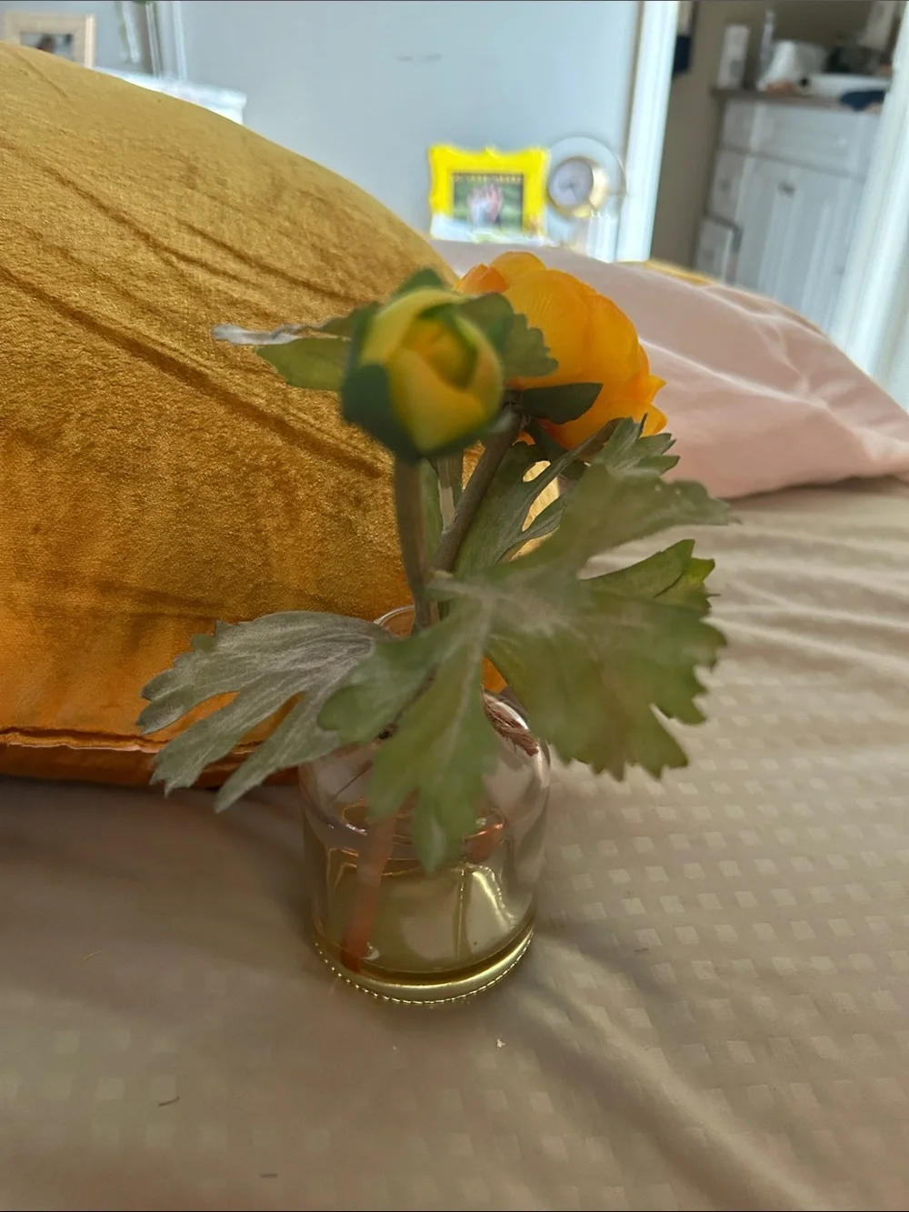 Yellow Faux Ranunculus Stem - Decorative Home Accent